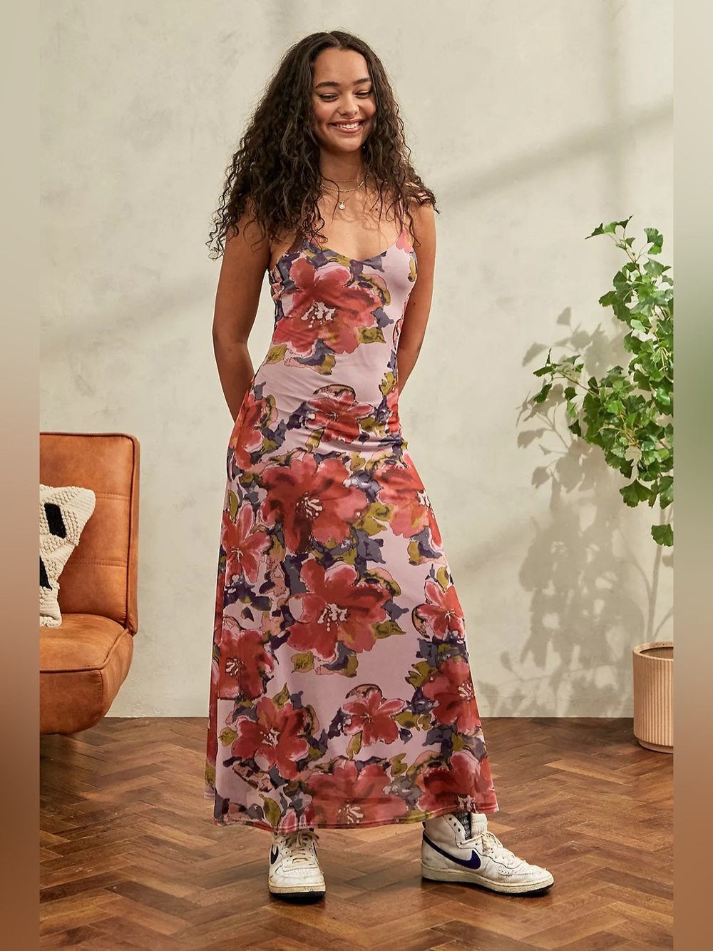 Urban Outfitters Pink Mesh Maxi Floral Bloom Dress NWT XS